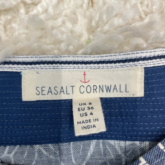 SEASALT ladies midi skirt cotton blue white floral size 8 Aline pleated casual - Picture 7 of 9